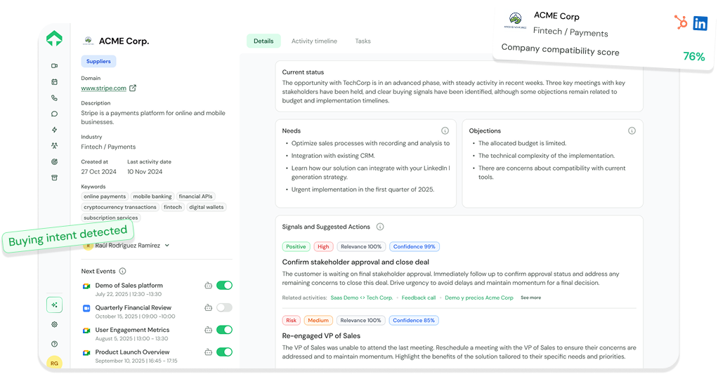 Inteligencia de ventas: señales de compra y pipeline